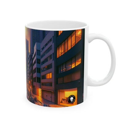 "Ciudad derretida: una vista nocturna surrealista" - Taza de cerámica The Alien de 11 oz