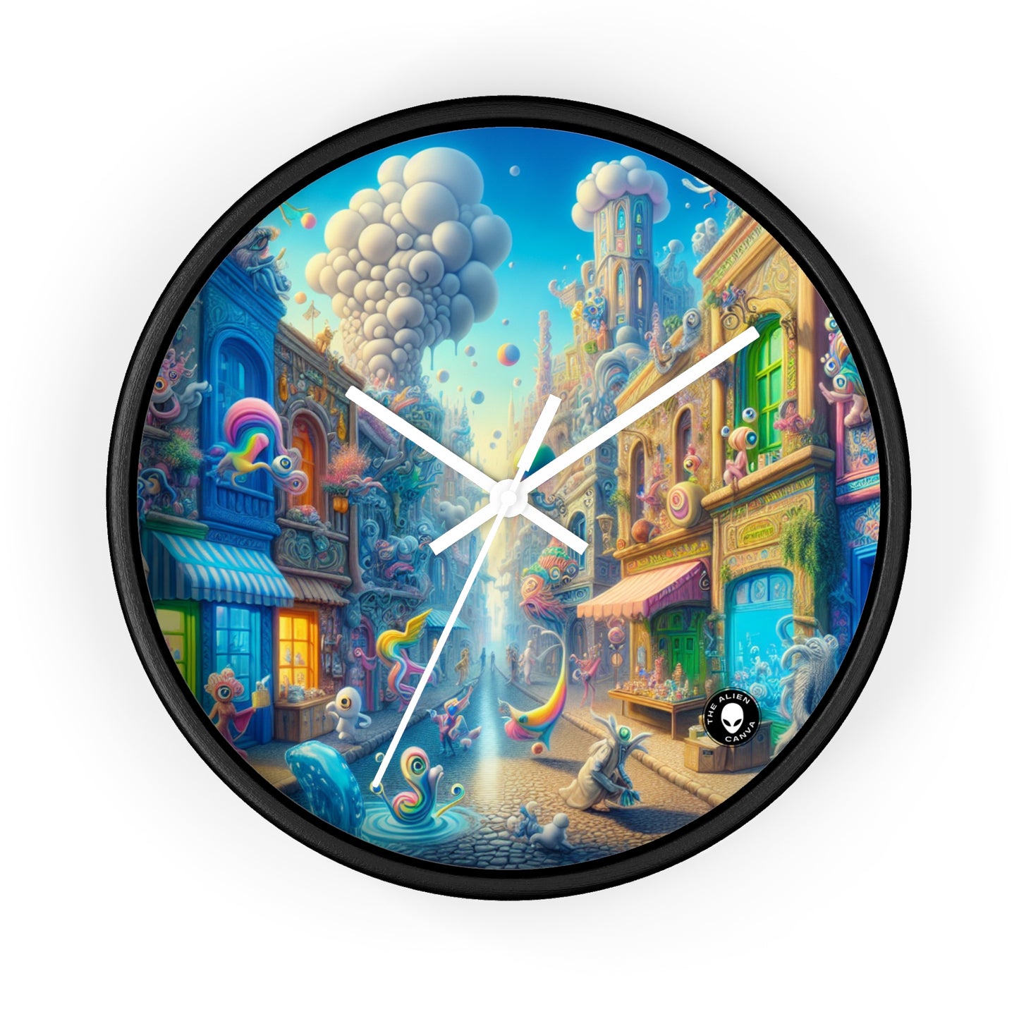 "Whimsical Wonders: A Vibrant Street Scene" - The Alien Wall Clock