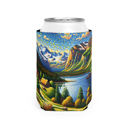 "Tranquil Sunset: A Pointillist Masterpiece of Serene Countryside" - The Alien Can Cooler Sleeve Pointillism