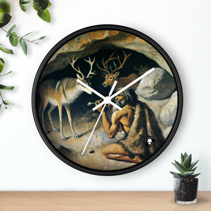 "Cazador y lobo: en busca de presas". - La pintura rupestre del reloj de pared alienígena