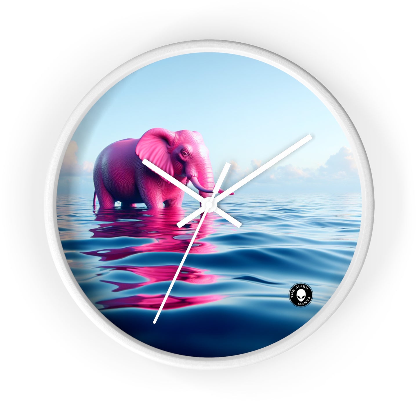 "The Pink Elephant in the Deep Blue Sea" - The Alien Wall Clock A pink elefant floating in the ocean