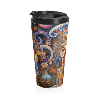 "Melted Time: A Whimsical Dance of Dreams" - La tasse de voyage Alien en acier inoxydable Surréalisme