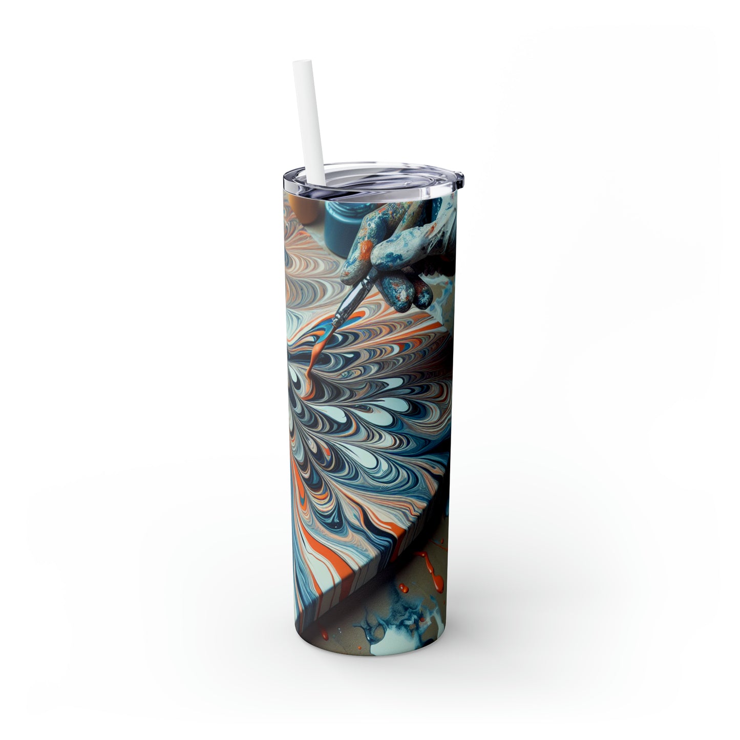 "Tilting the Canvas: Acrylic Pouring Exploration" - The Alien Maars® Skinny Tumbler with Straw 20oz Acrylic Pouring Style