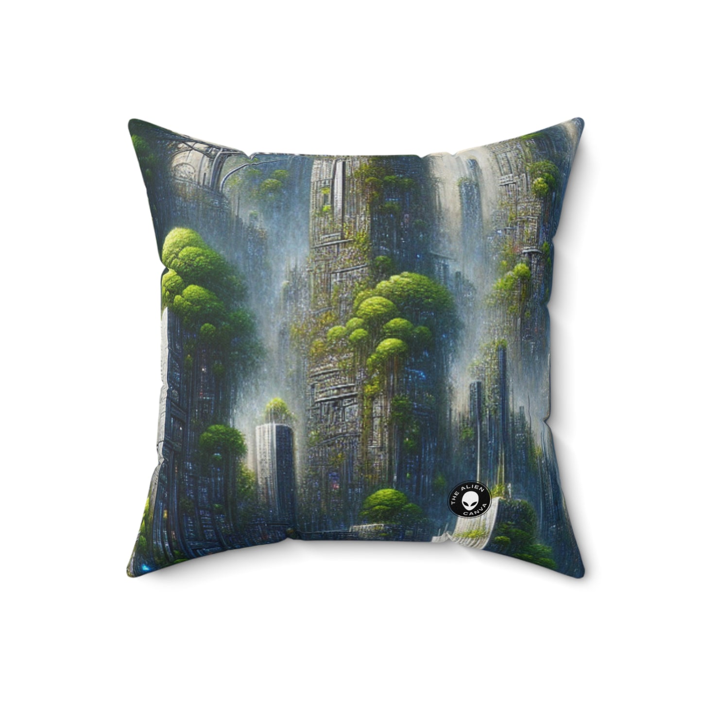 "Biodome Cityscape"- The Alien Spun Polyester Square Pillow