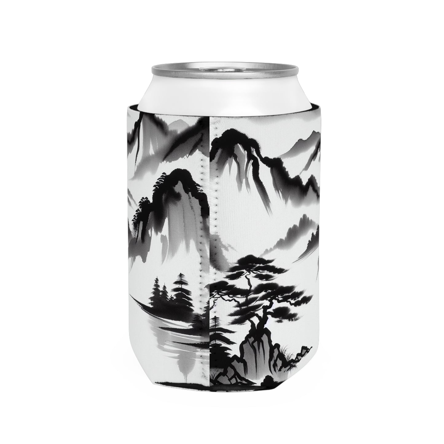 "Reflejo de la montaña: una serena pintura con tinta zen" - The Alien Can Cooler Sleeve Pintura con tinta zen