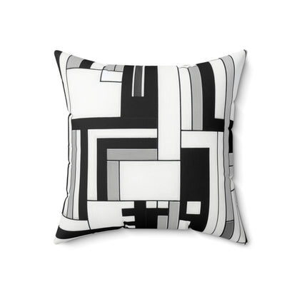 "De Stijl en blanco y negro" - La almohada cuadrada de poliéster hilado alienígena estilo De Stijl