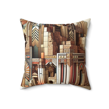 "Deco Ruins: Geometric Art in an Ancient Setting" - The Alien Spun Polyester Square Pillow Art Deco Style