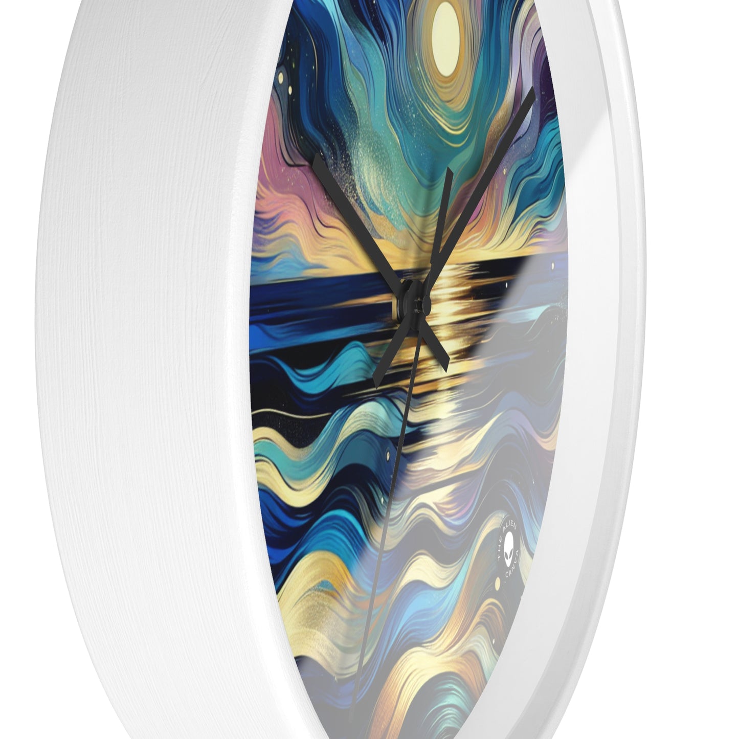 "Midnight Majesty: Abstract Ocean Reflections" - The Alien Wall Clock