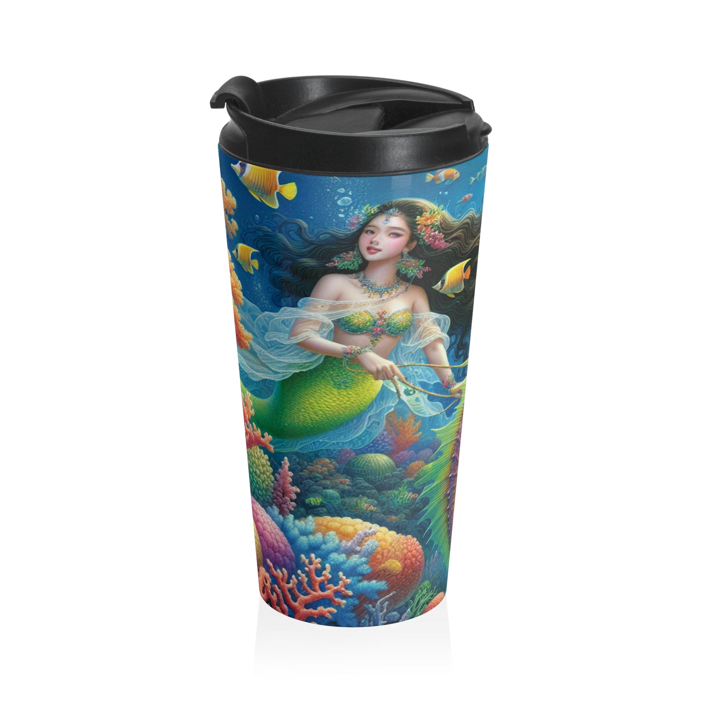 "El mágico viaje de la sirena en coral": taza de viaje de acero inoxidable de Alien