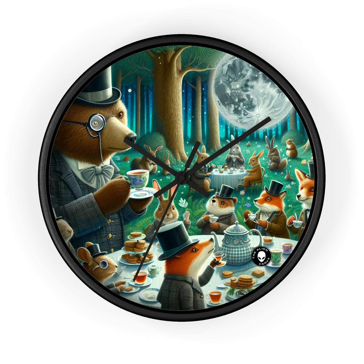 "Enchanted Moonlit Tea Party in the Forest" - The Alien Wall Clock