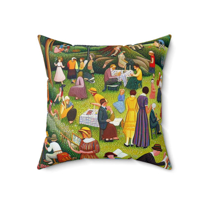 "Whimsical Village Delights"- The Alien Spun Polyester Square Pillow Naïve Art