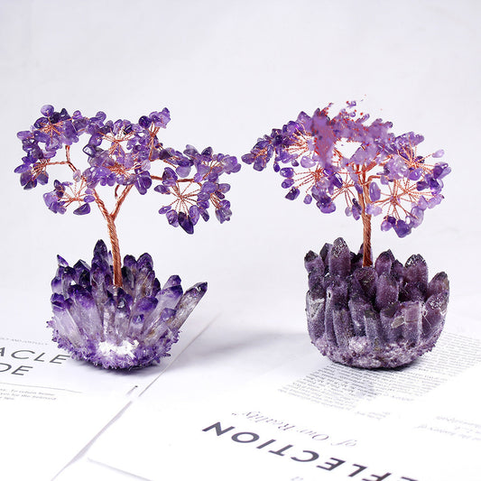 Arbre à fleurs d'améthyste naturelle, Base de grappe d'améthyste, décoration de bureau