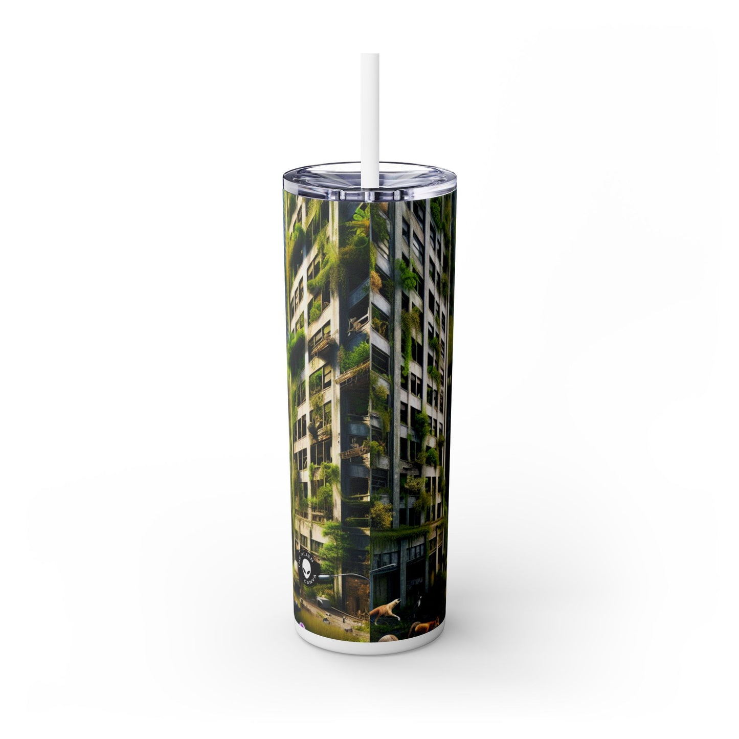 "Nature's Reclamation: A Futuristic Urban Jungle" - The Alien Maars® Skinny Tumbler with Straw 20oz