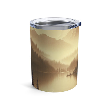 "Dawn at the Lake: A Foggy Mountain Morning" - El vaso alienígena de 10 oz estilo tonalismo