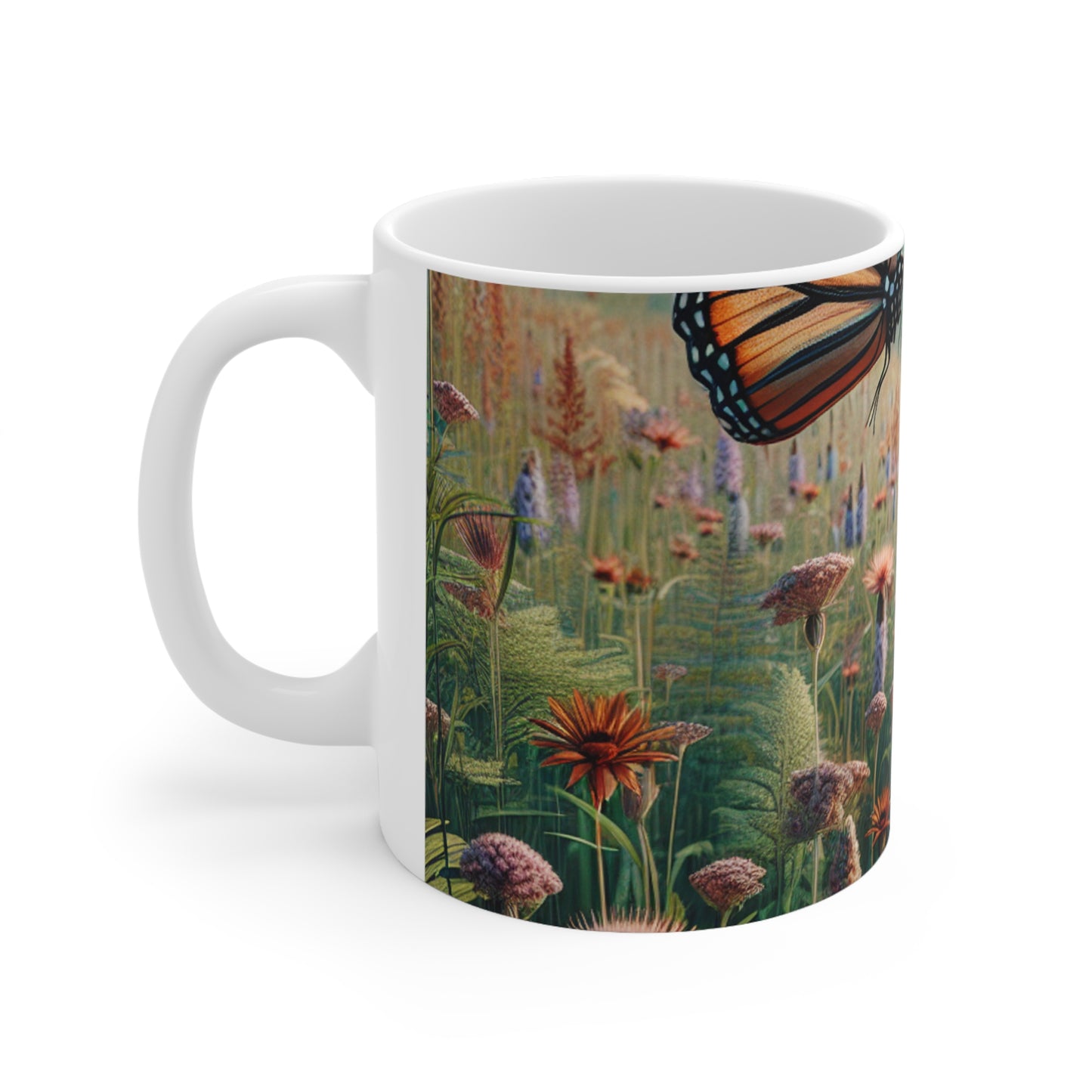 "Un monarque dans une prairie de fleurs sauvages" - La tasse en céramique Alien 11oz style réalisme