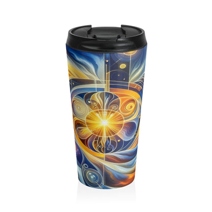 "Ascending Divinity: A Spiritual Awakening in Vibrant Geometry" - The Alien Stainless Steel Travel Mug Religious Art Style