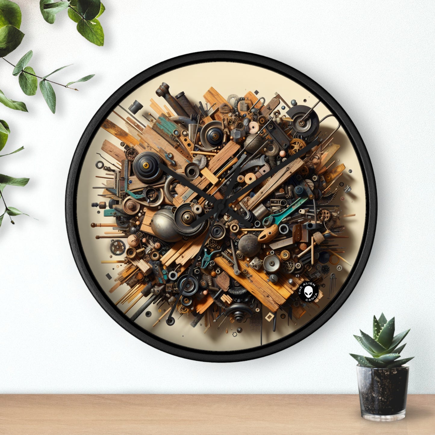 "L'harmonie de la nature : l'art de l'assemblage avec des objets trouvés" - The Alien Wall Clock Assemblage Art