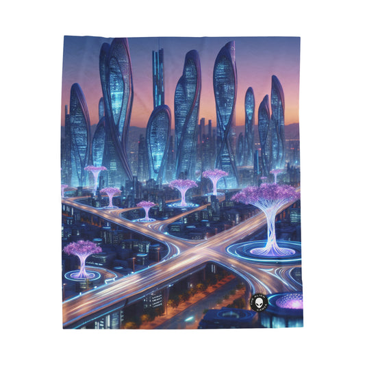 "City of Tomorrow: Nature and Technology Intertwined" - The Alien Velveteen Plush Blanket