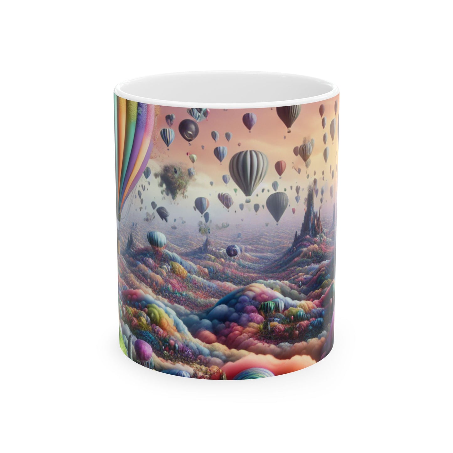 "Whimsical Sky: A Surreal Balloon Adventure" - Taza de cerámica de 11 oz de The Alien