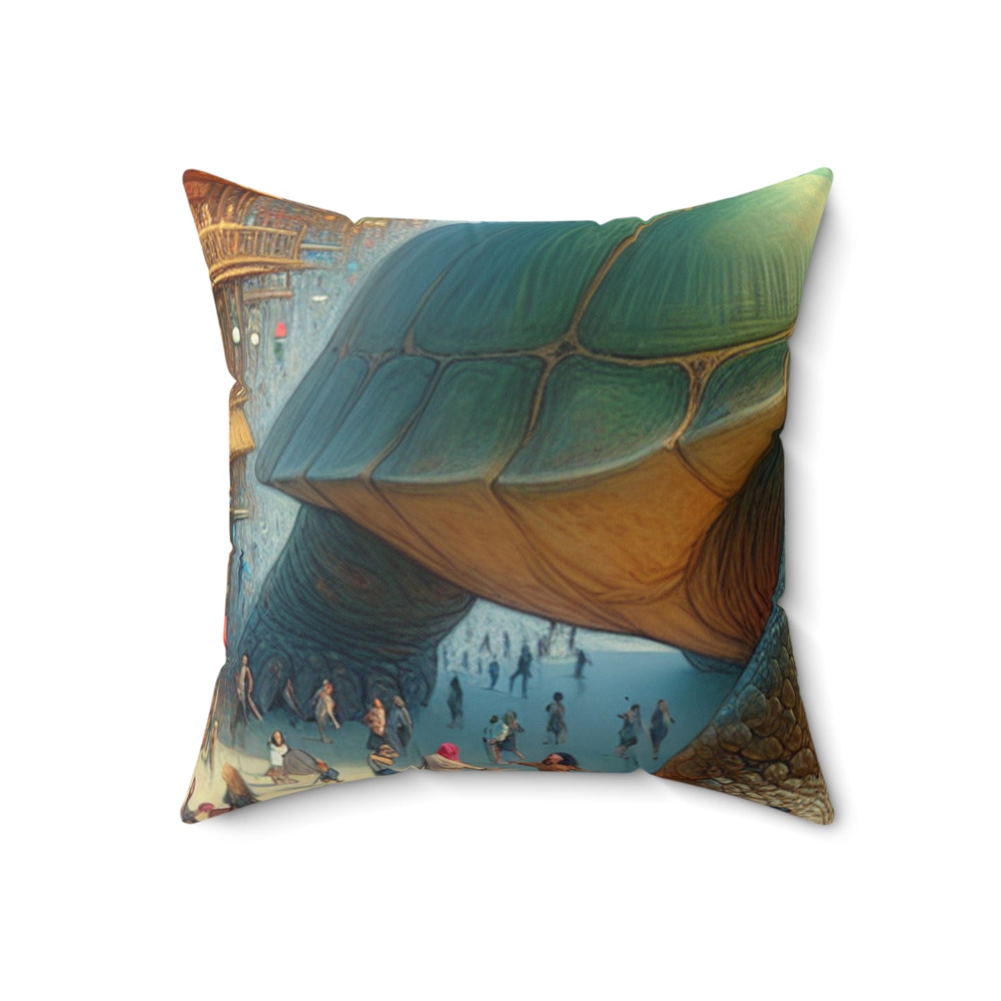 "Marvelous Turtle in the City"- The Alien Spun Polyester Square Pillow