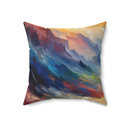 "Abstract Landscape: Exploring Emotional Depths Through Color & Texture" - The Alien Spun Polyester Square Pillow Abstract Expressionism Style