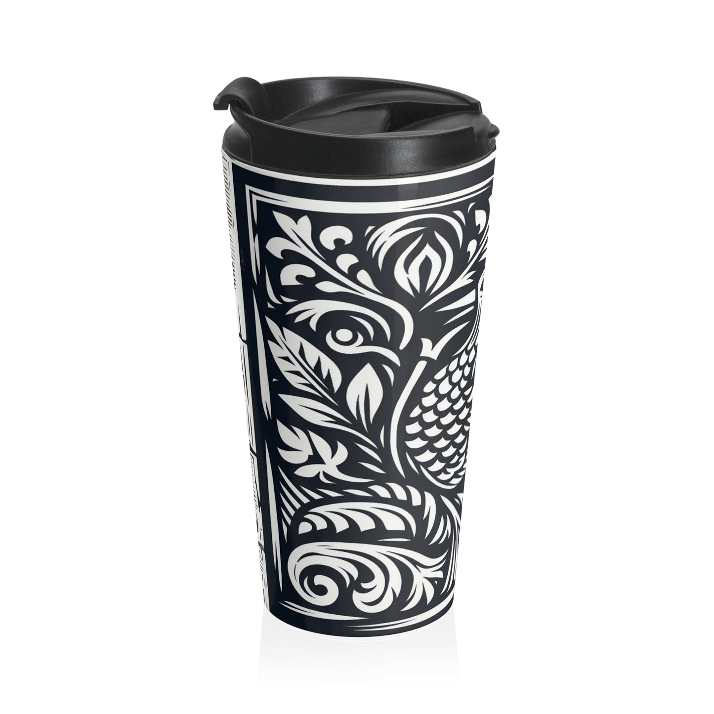 "Elements in Unison: A Woodcut Exploration" - The Alien Stainless Steel Travel Mug Woodcut Printing