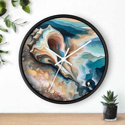 "Une vue sur la plage à travers un coquillage" - The Alien Wall Clock Acrylique Pouring