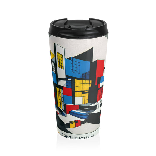 "Techno-Triangles: A Constructivist Exploration of Modern Innovation" - The Alien Stainless Steel Travel Mug Constructivism