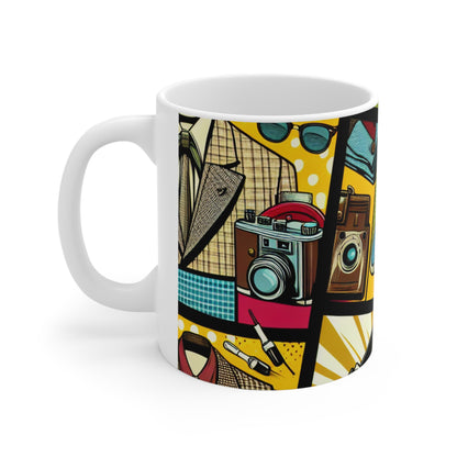 "Ropa de arte pop: un collage de estilo vintage" - Taza de cerámica The Alien de 11 oz estilo pop art