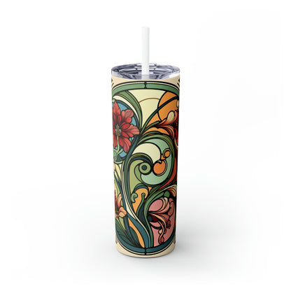 "Enchanting Depths: An Art Nouveau Ode to the Underwater Realm" - The Alien Maars® Skinny Tumbler with Straw 20oz Art Nouveau