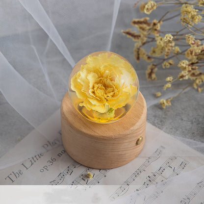 Boîte à musique de décoration de fleurs préservées, boule de cristal