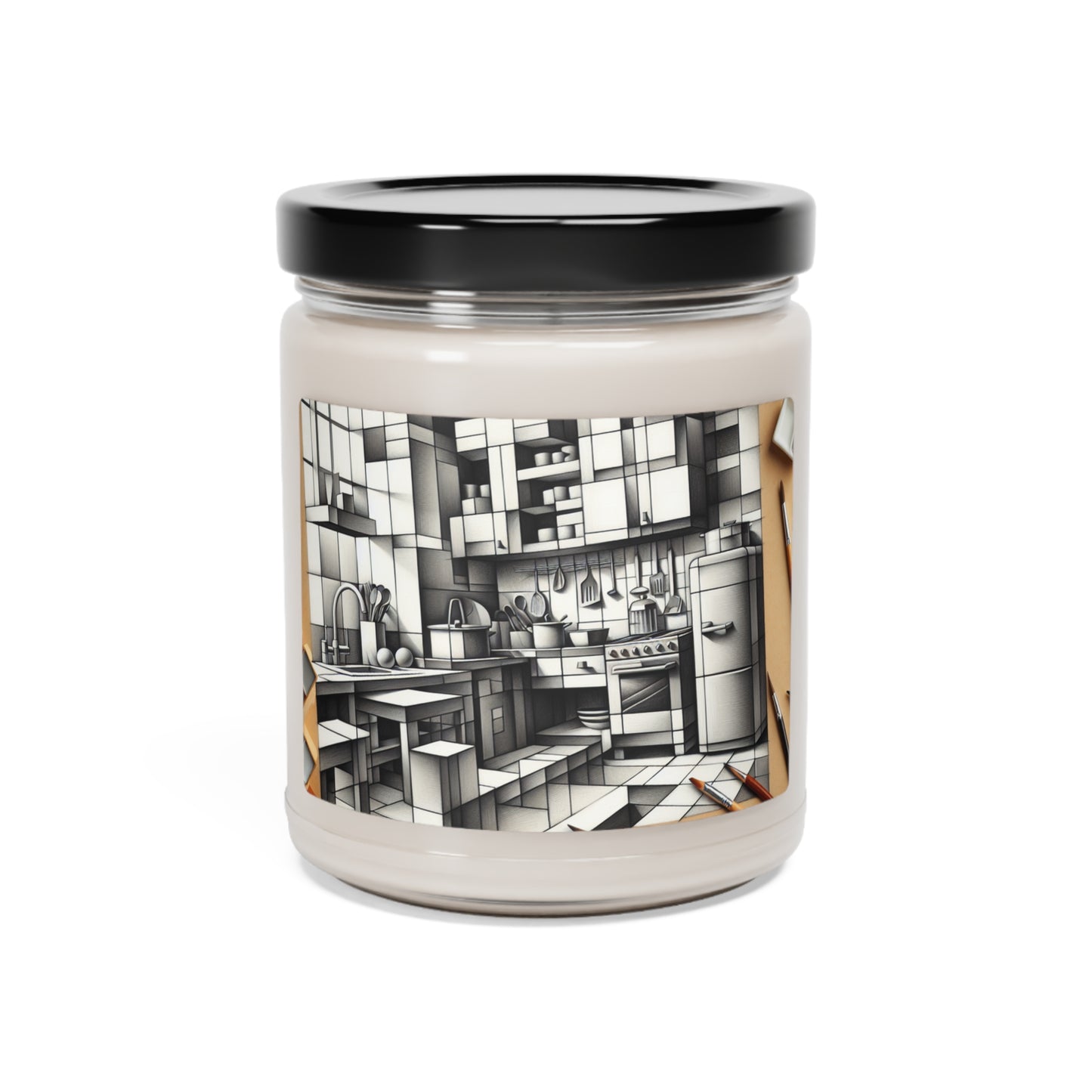 "Collage de cocina cubista" - Vela de soja con aroma a extraterrestre, estilo cubismo de 9 oz