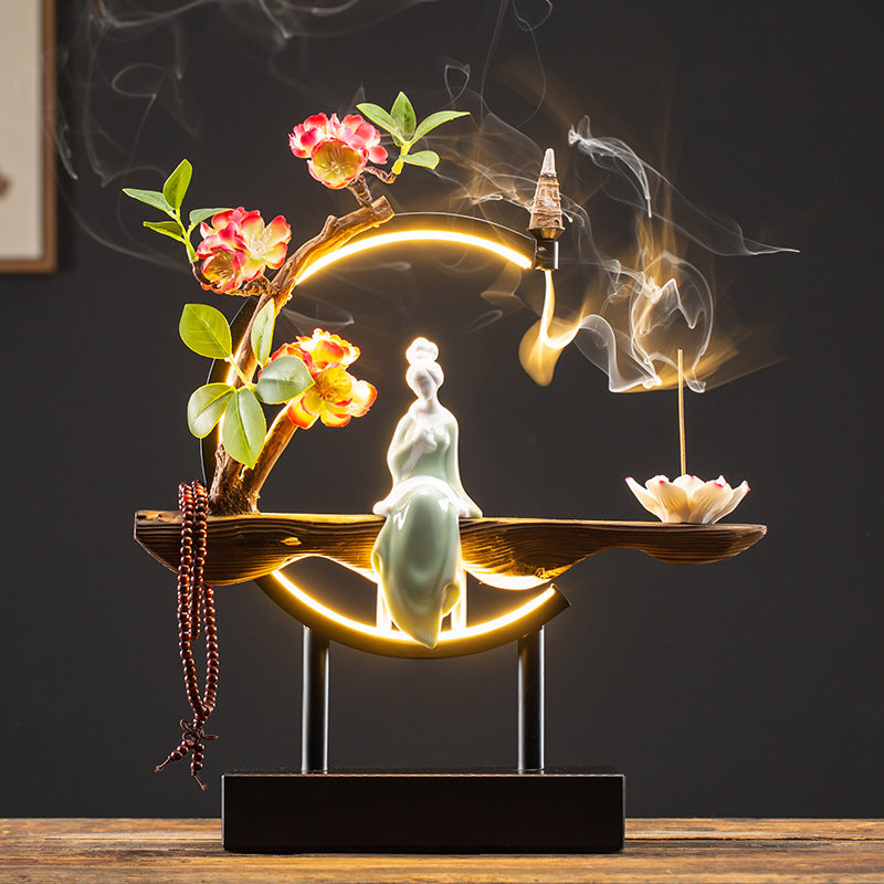 Waterfall Backflow Incense Burner Ladies Incense Stick Holder Buddha Home Decoration Elk Ceramic Censer With 20 Incense Cones