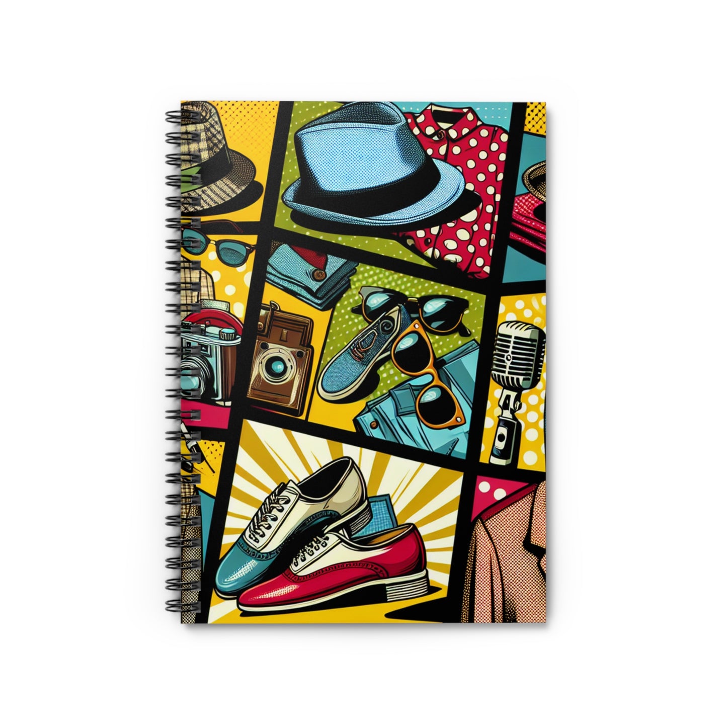 "Ropa de arte pop: un collage de estilo vintage" - Cuaderno de espiral The Alien (línea reglada) estilo pop art