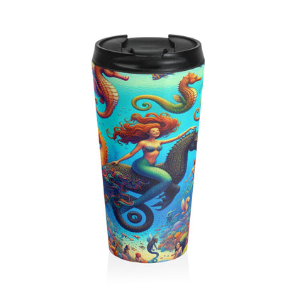 "Seahorse Serenade: un viaje mágico bajo el agua" - Taza de viaje de acero inoxidable The Alien