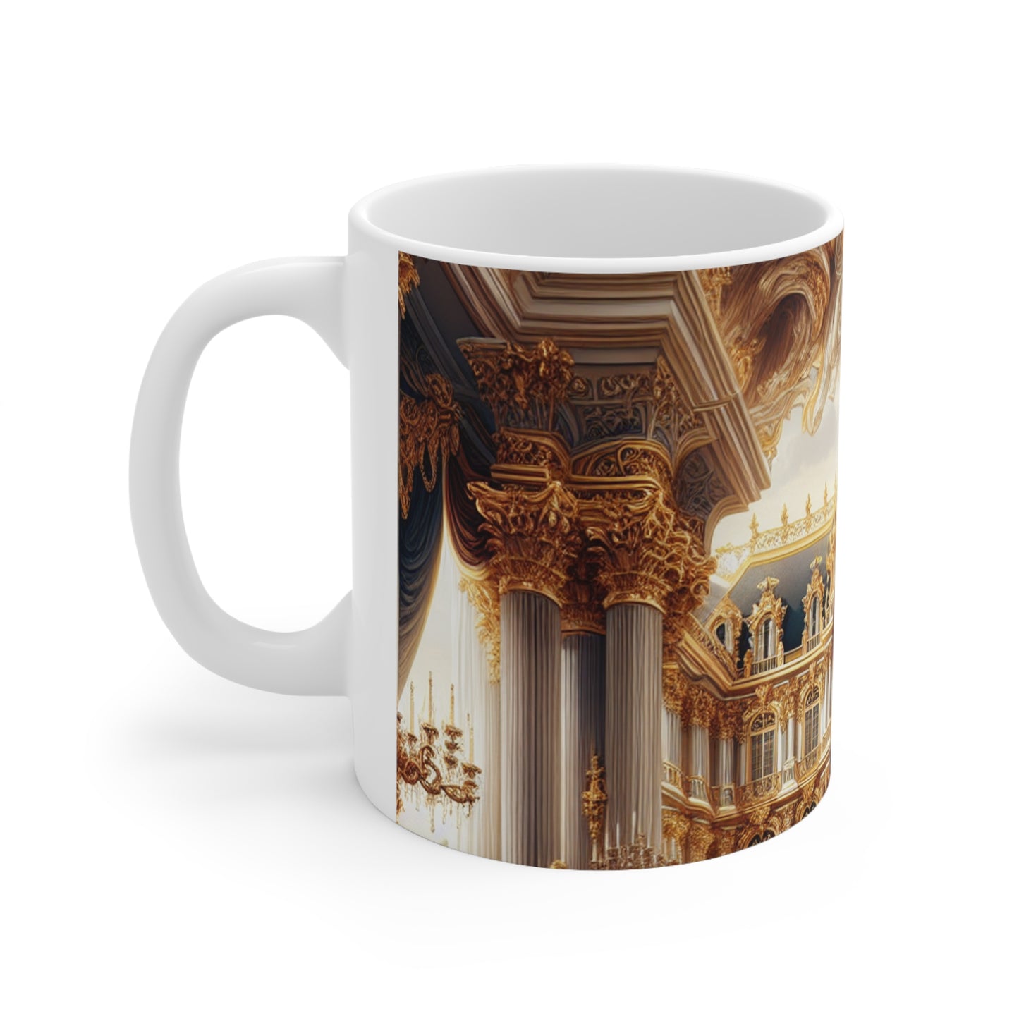 "Regal Splendor : Un palais baroque plaqué or" - La tasse en céramique Alien 11oz de style baroque