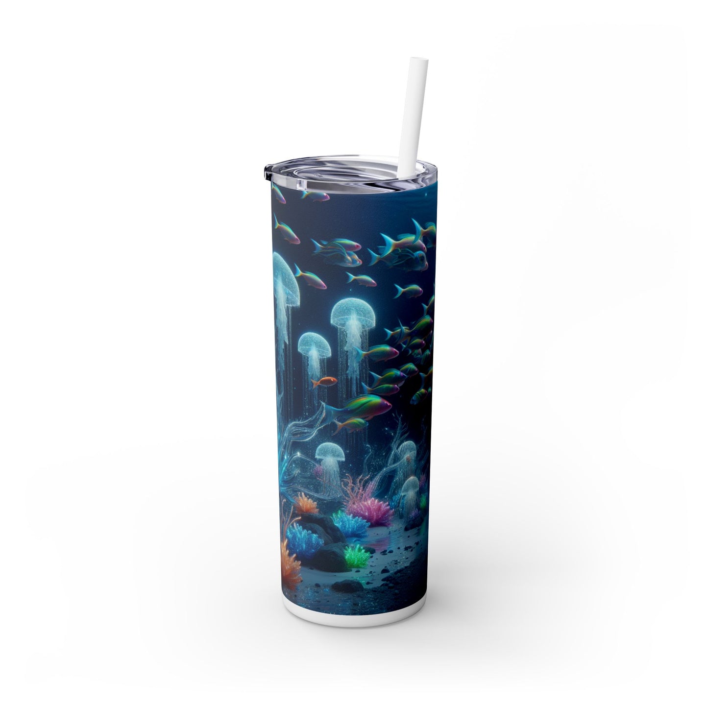 « Neon Dreams : le pays des merveilles sous-marin » - Verre fin Alien Maars® avec paille 20 oz