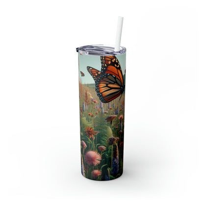 "A Monarch in Wildflower Meadow" - The Alien Maars® Skinny Tumbler with Straw 20oz Realism Style