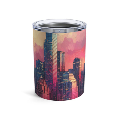 "Reflexiones oscuras: horizonte de la ciudad al atardecer" - Vaso Alien de 10 oz