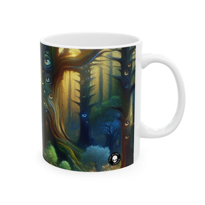 "Bosque vigilante: los árboles con ojos" - Taza de cerámica de 11 oz de Alien