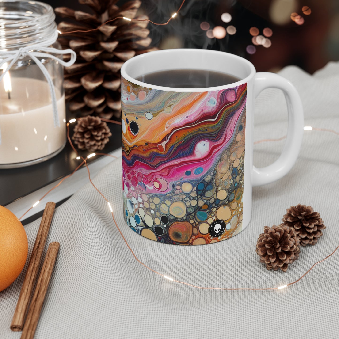 "Couleurs cosmiques : création d'une coulée acrylique fascinante inspirée des nébuleuses célestes" - La tasse en céramique Alien 11oz Pouring acrylique