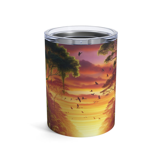 "Atardecer en la jungla: un encuentro salvaje" - Vaso Alien de 10 oz