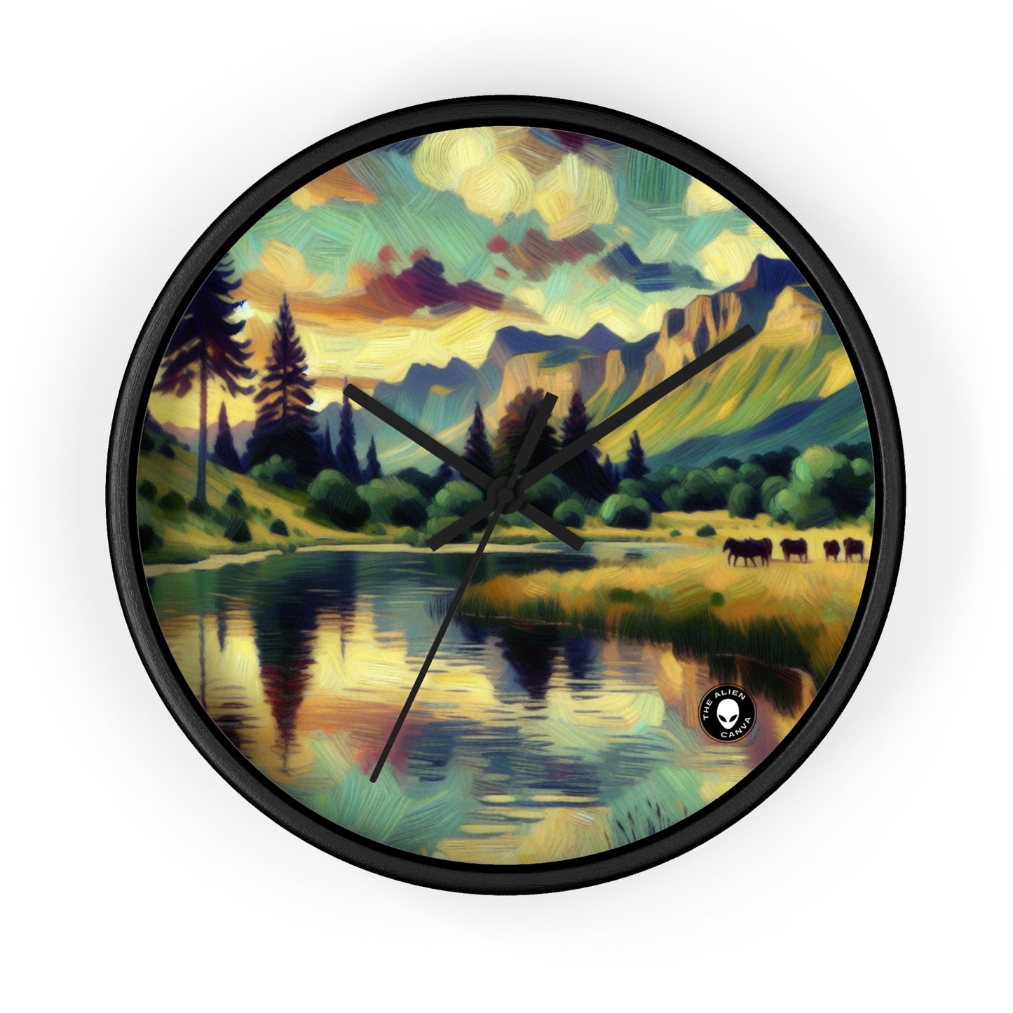 "Dusk in the Countryside: A Vibrant Post-Impressionist Painting" - The Alien Wall Clock Post-Impressionism