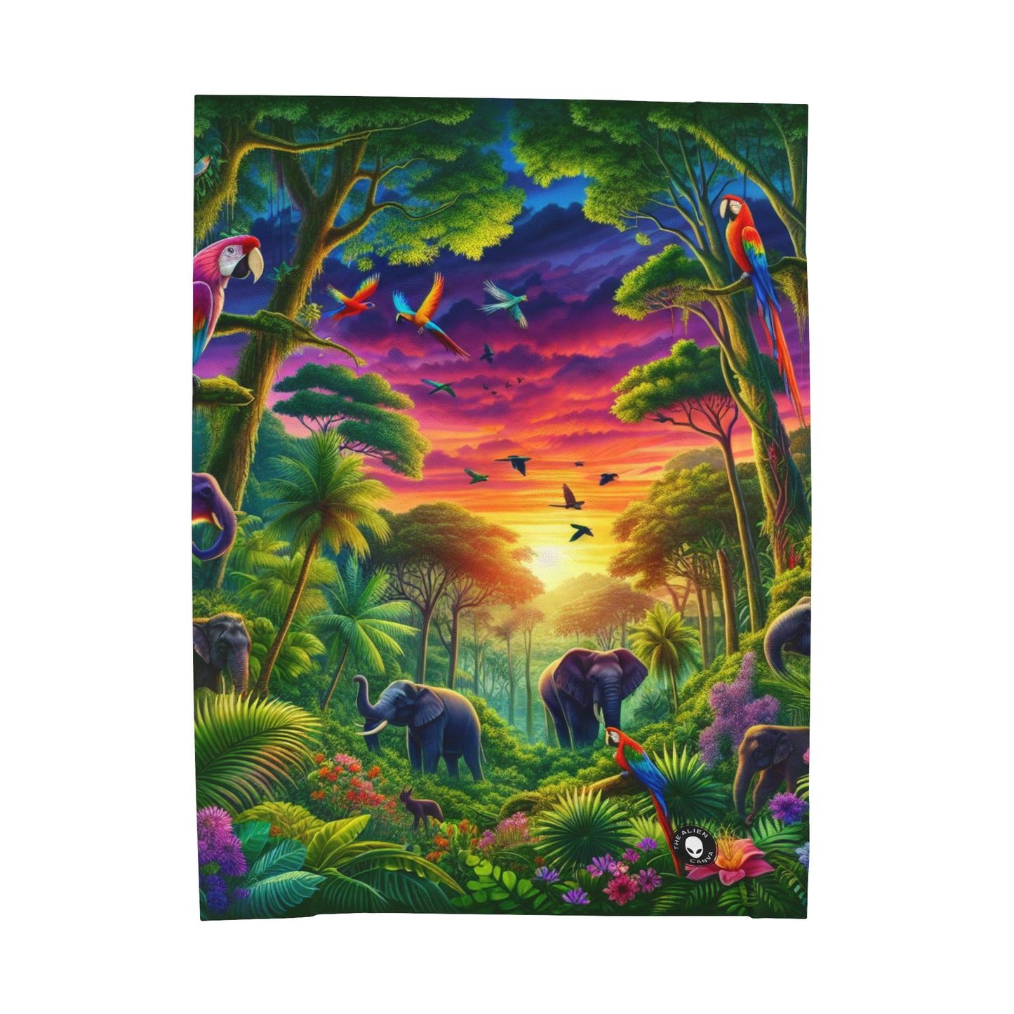 "Sundown in the Wild: A Rainbow Jungle Adventure" - The Alien Velveteen Plush Blanket