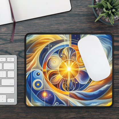 "Divinidad ascendente: un despertar espiritual en una geometría vibrante" - The Alien Gaming Mouse Pad Estilo de arte religioso