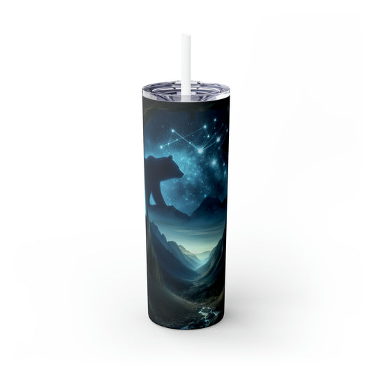 "The Bear and the Cosmic Balance" - The Alien Maars® Skinny Tumbler with Straw 20oz Cave Painting Style