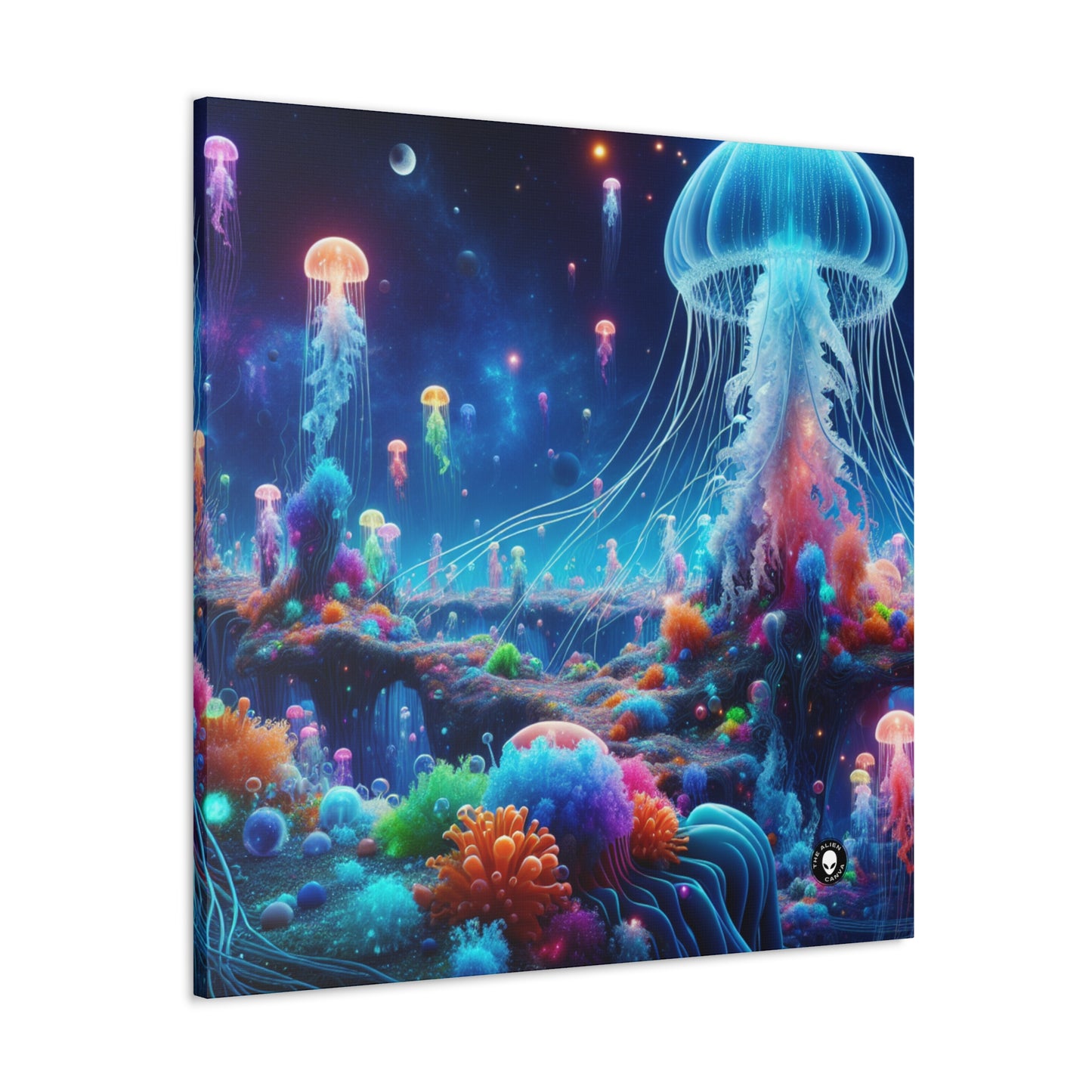 "Fantasía de medusas de neón: una odisea submarina surrealista" - The Alien Canva