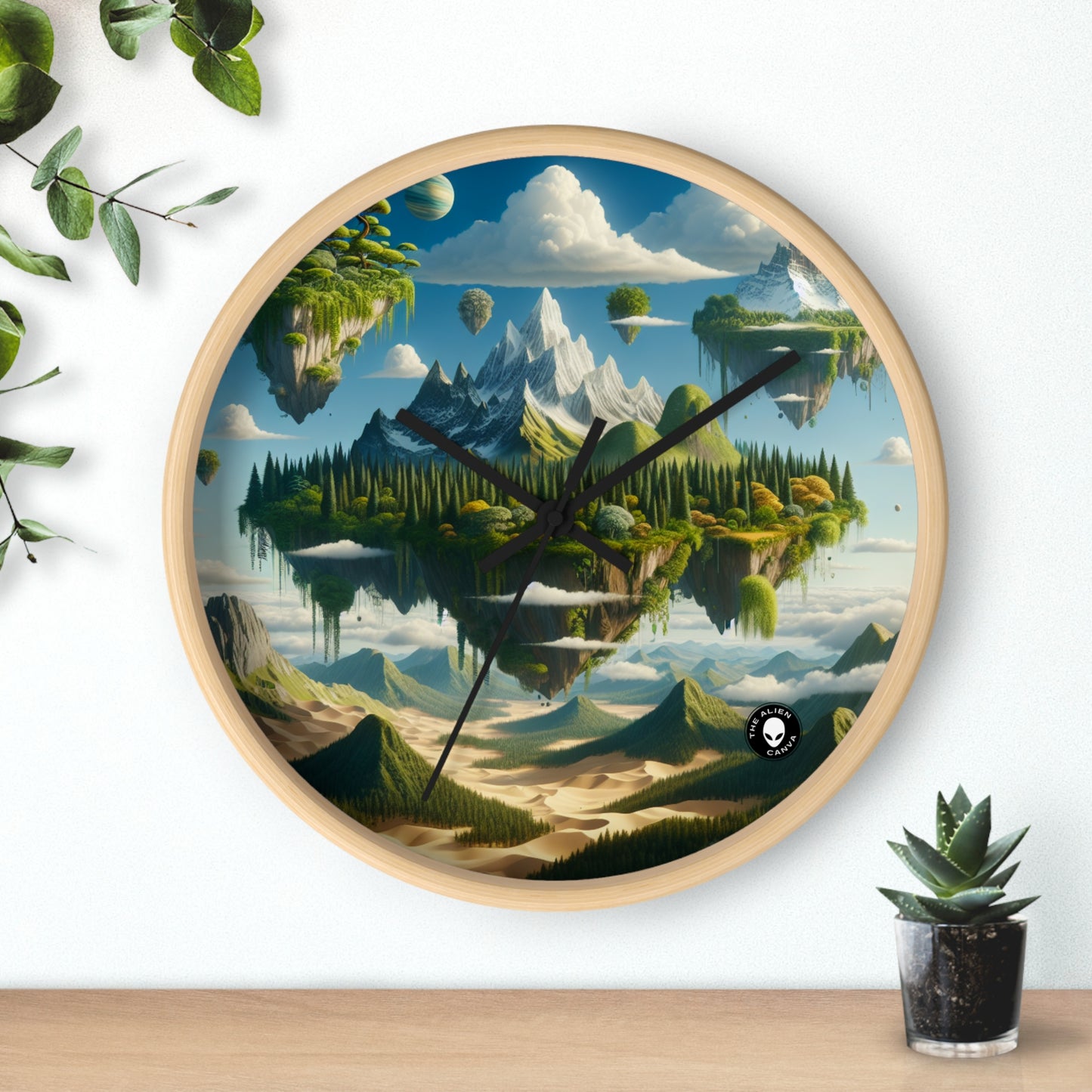 "Elemental Isles: A Dreamlike Journey through Nature's Wonders" - The Alien Wall Clock