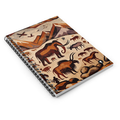 Title: "Ancient Encounter: The Battle of Giants" - The Alien Spiral Notebook (Ruled Line) Cave Painting