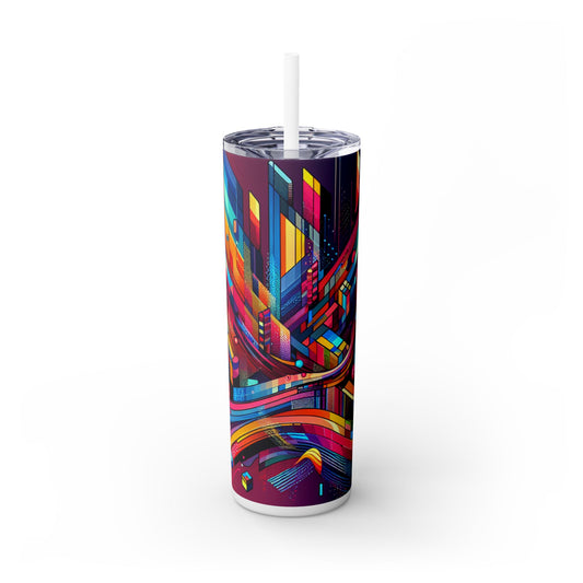 "Neon Metropolis: A Futuristic Cityscape" - The Alien Maars® Skinny Tumbler with Straw 20oz Digital Art